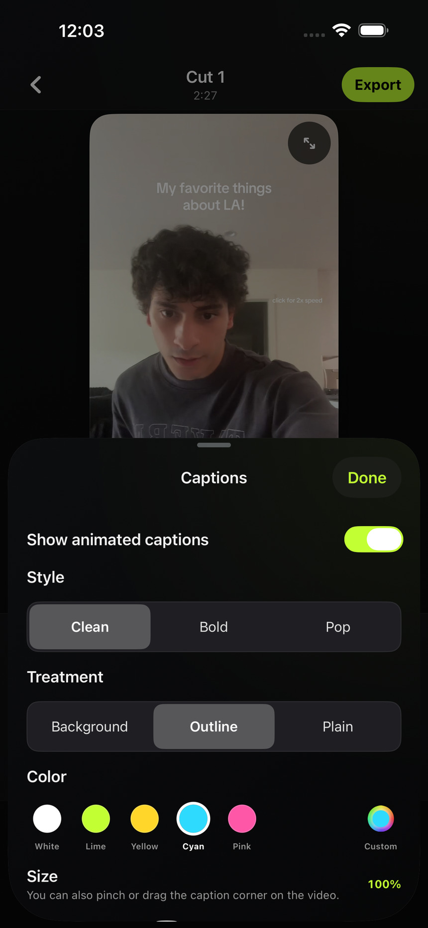 TightenAI caption controls with styles, color presets, and sizing